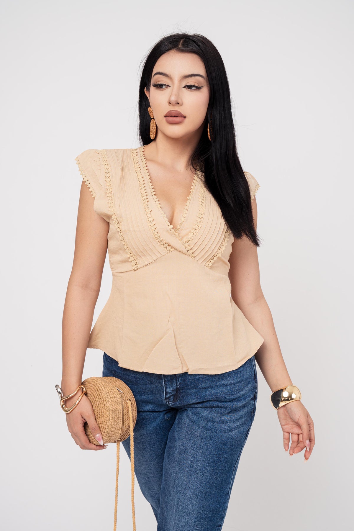 Blusa Casual Encaje color Beige | ZAIVA
