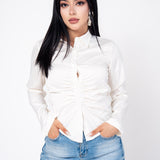Camisera Satinada Plisada color Blanco | ZAIVA