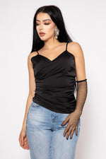Top Satin Tirantes Con Pliegue Al Costado color Negro | ZAIVA