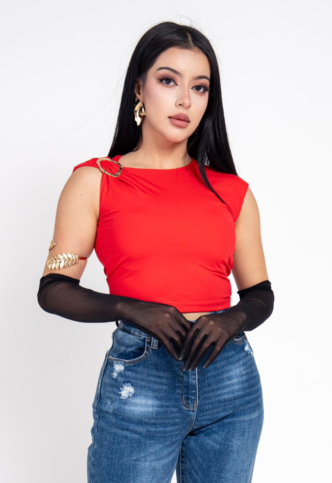 Crop Top Stretch Con Hebilla color Rojo | ZAIVA