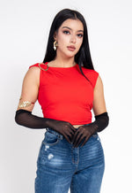 Crop Top Stretch Con Hebilla color Rojo | ZAIVA