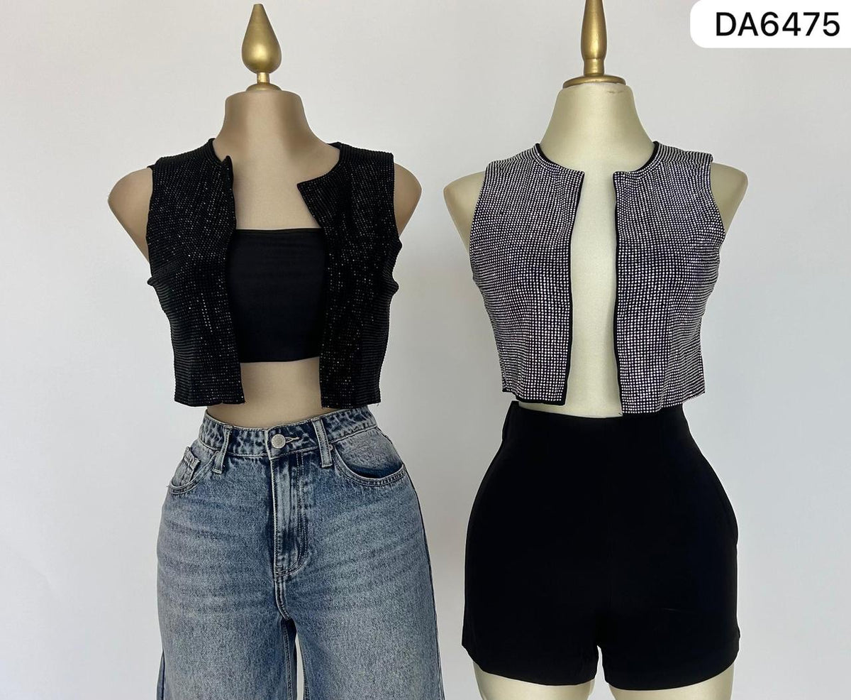 Chaleco Stretch Corto Con Pedreria | ZAIVA
