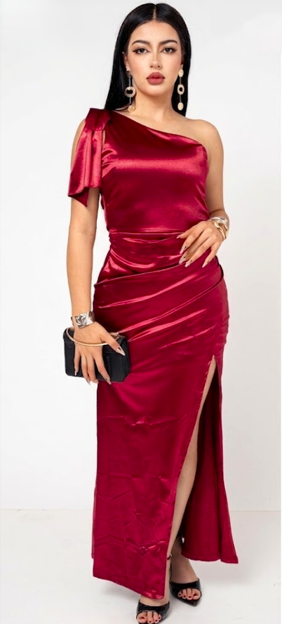 Vestido Gala Saten Stretch color Vino | ZAIVA