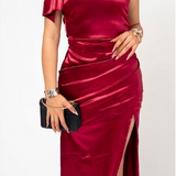 Vestido Gala Saten Stretch color Vino | ZAIVA