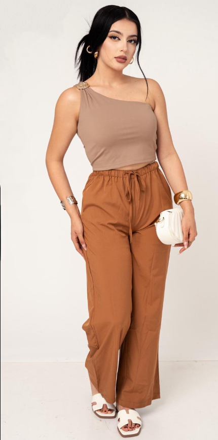 Crop Top Hombro Asimetrico Y Broche Metalico | ZAIVA