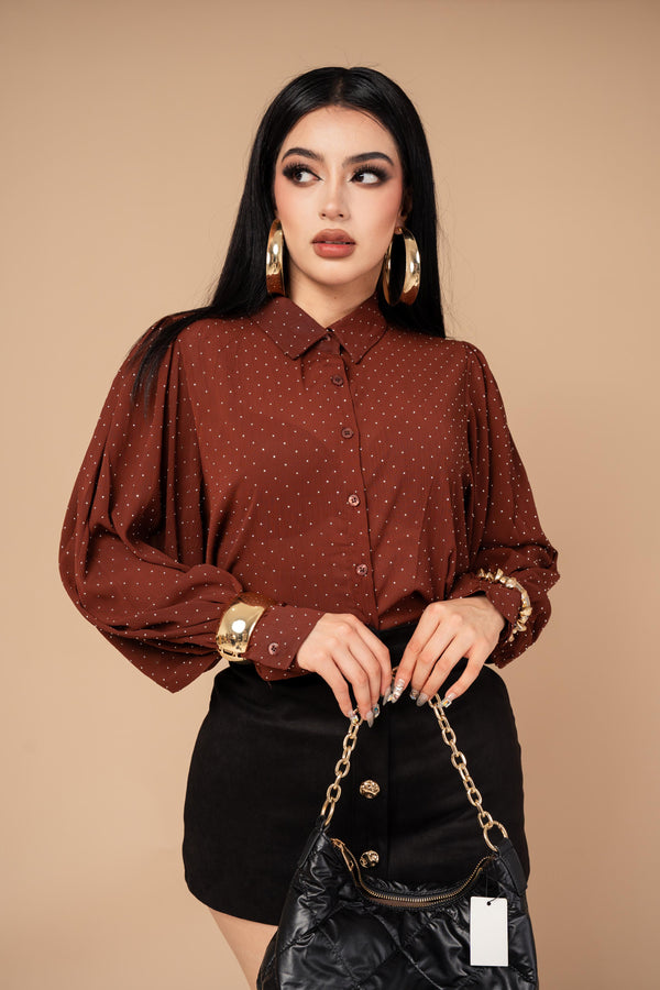 Camisa Relaxed Shimmer en cafe oscuro