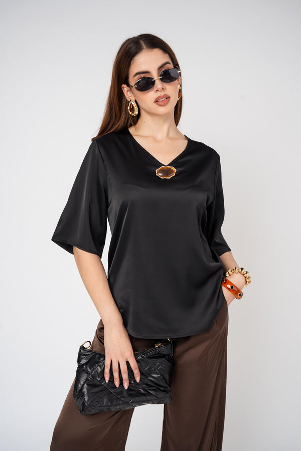 Blusa Satin Jewel en negro