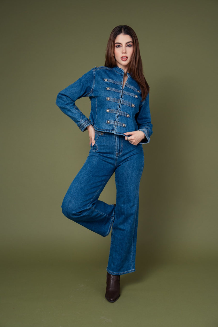 Conjunto Denim Estilo Napoleón Militar · foto 1 · ZA7194 conjunto denim azul medio mayoreo