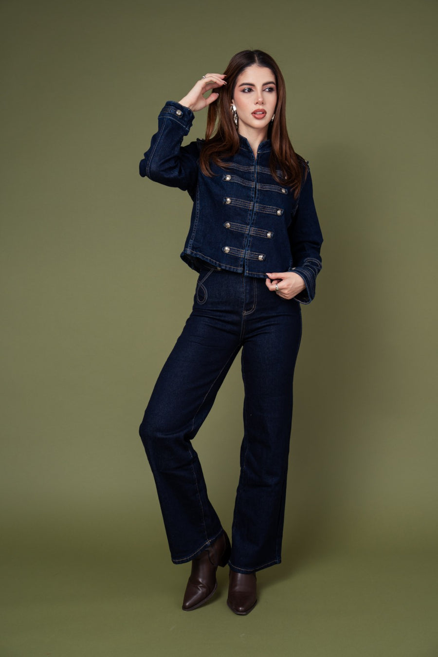 Conjunto Denim Estilo Napoleón Militar · foto 3 · ZA7194 conjunto denim azul oscuro mayoreo