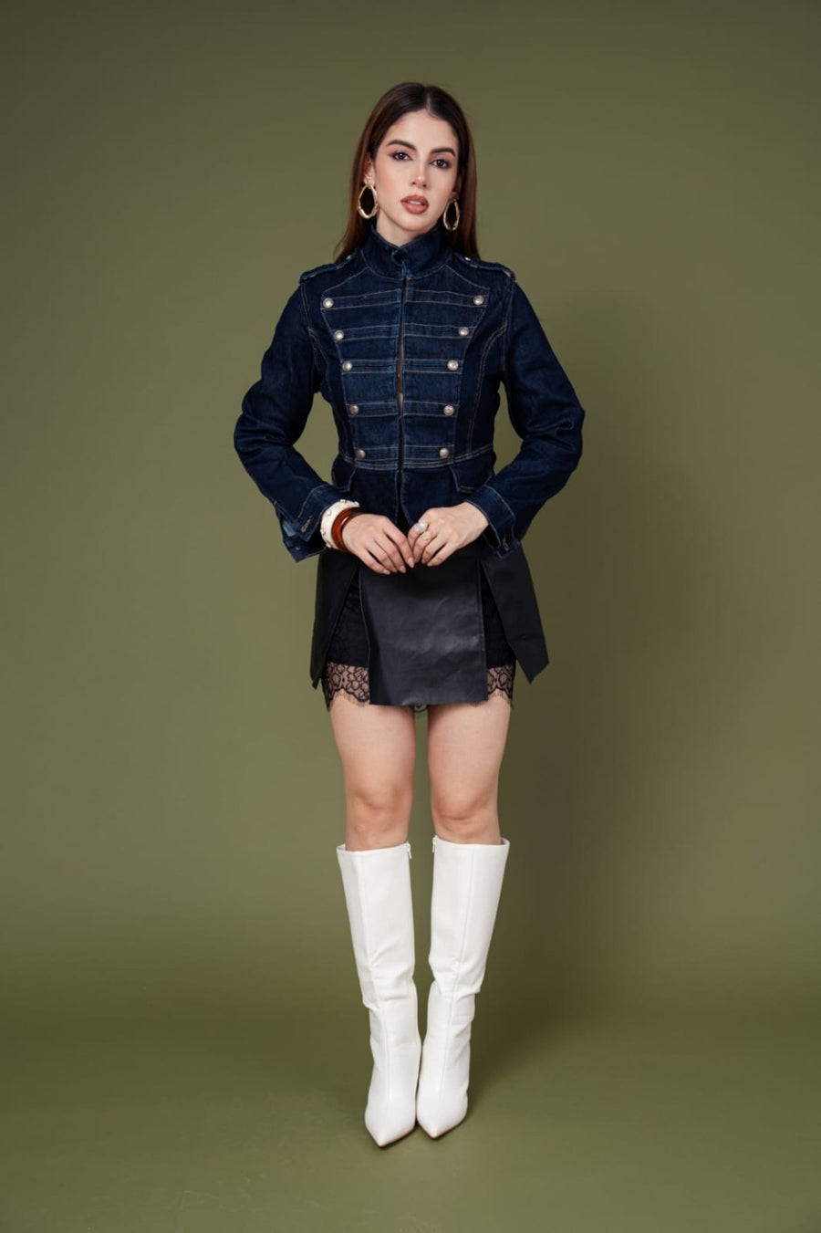 Jacket Napoleon Elite Za7202 · foto 2 · Chamarra denim militar ZA7202 azul oscuro cuerpo completo