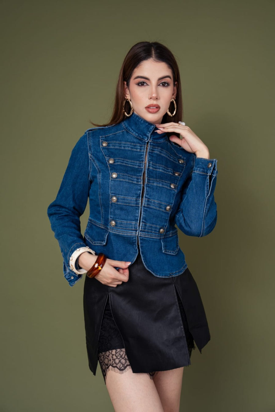 Jacket Napoleon Elite Za7202 · foto 3 · Chamarra denim militar ZA7202 azul medio detalle