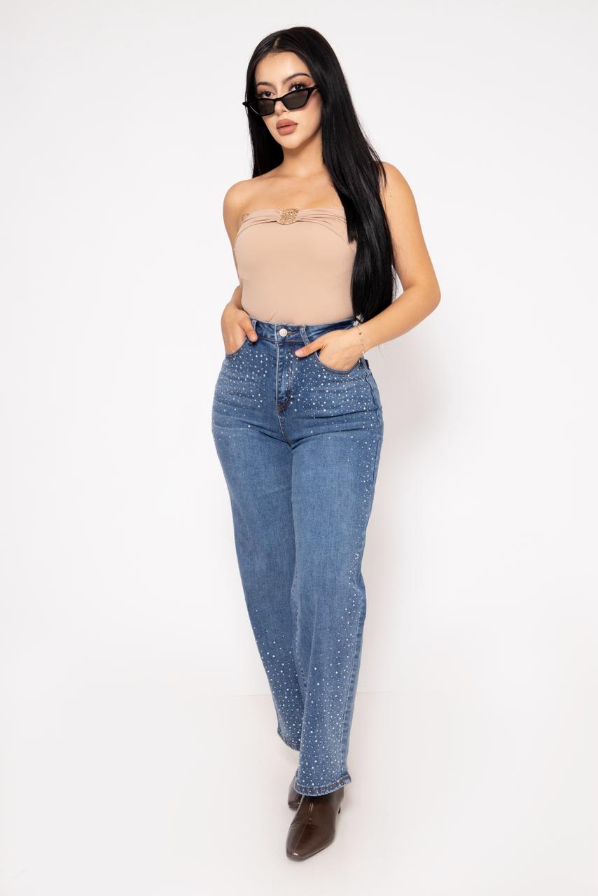 Pantalon Holgado Brillos Mezclilla Stretch 6128 | ZAIVA