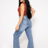 Pantalon Holgado Brillos Mezclilla Stretch | ZAIVA