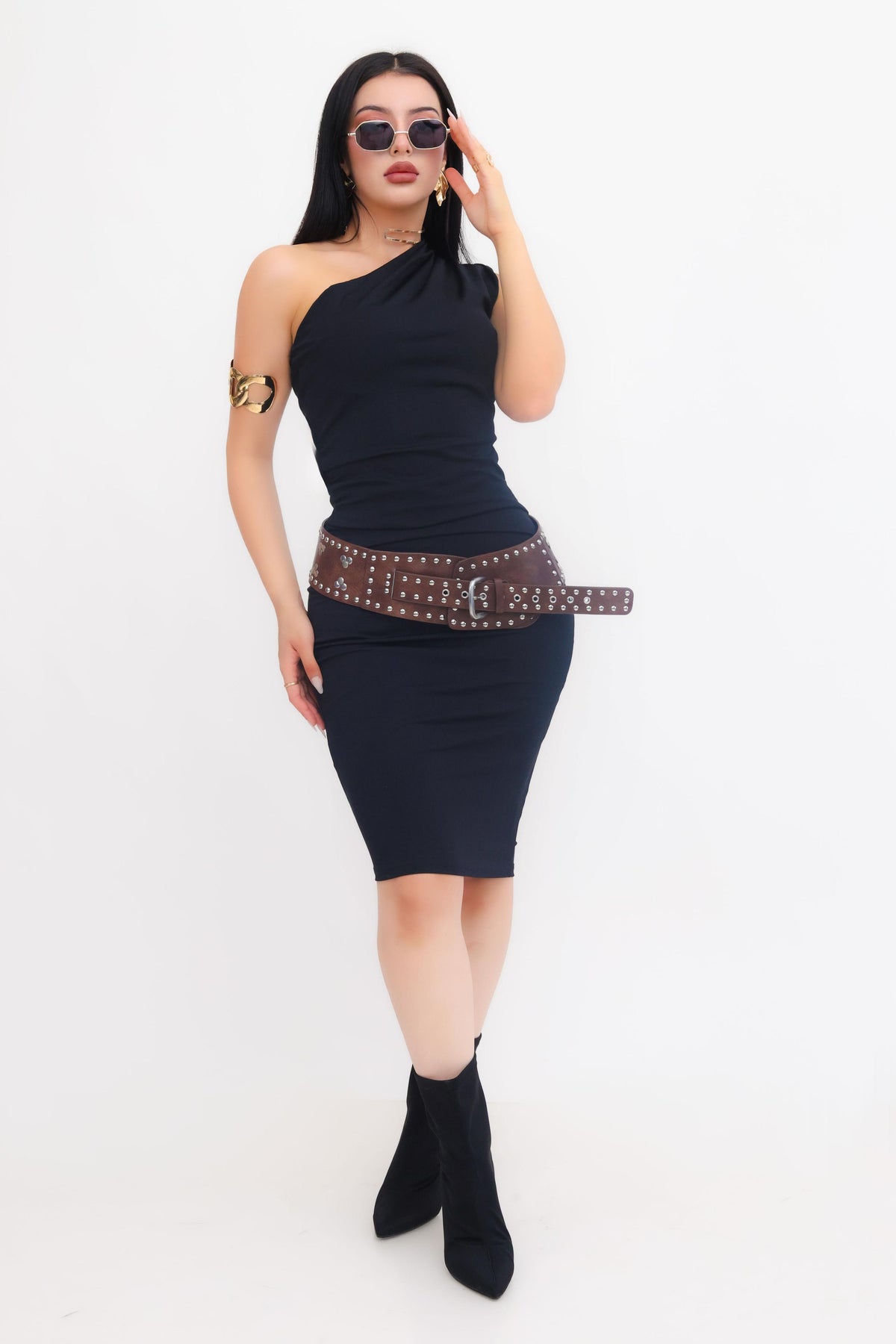 Vestido Boycon Asimetrico color Negro | ZAIVA