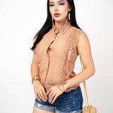 Blusa Stretch Encaje color Beige | ZAIVA