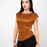 Blusa Elegante Manga Muscle Tee color Camel | ZAIVA