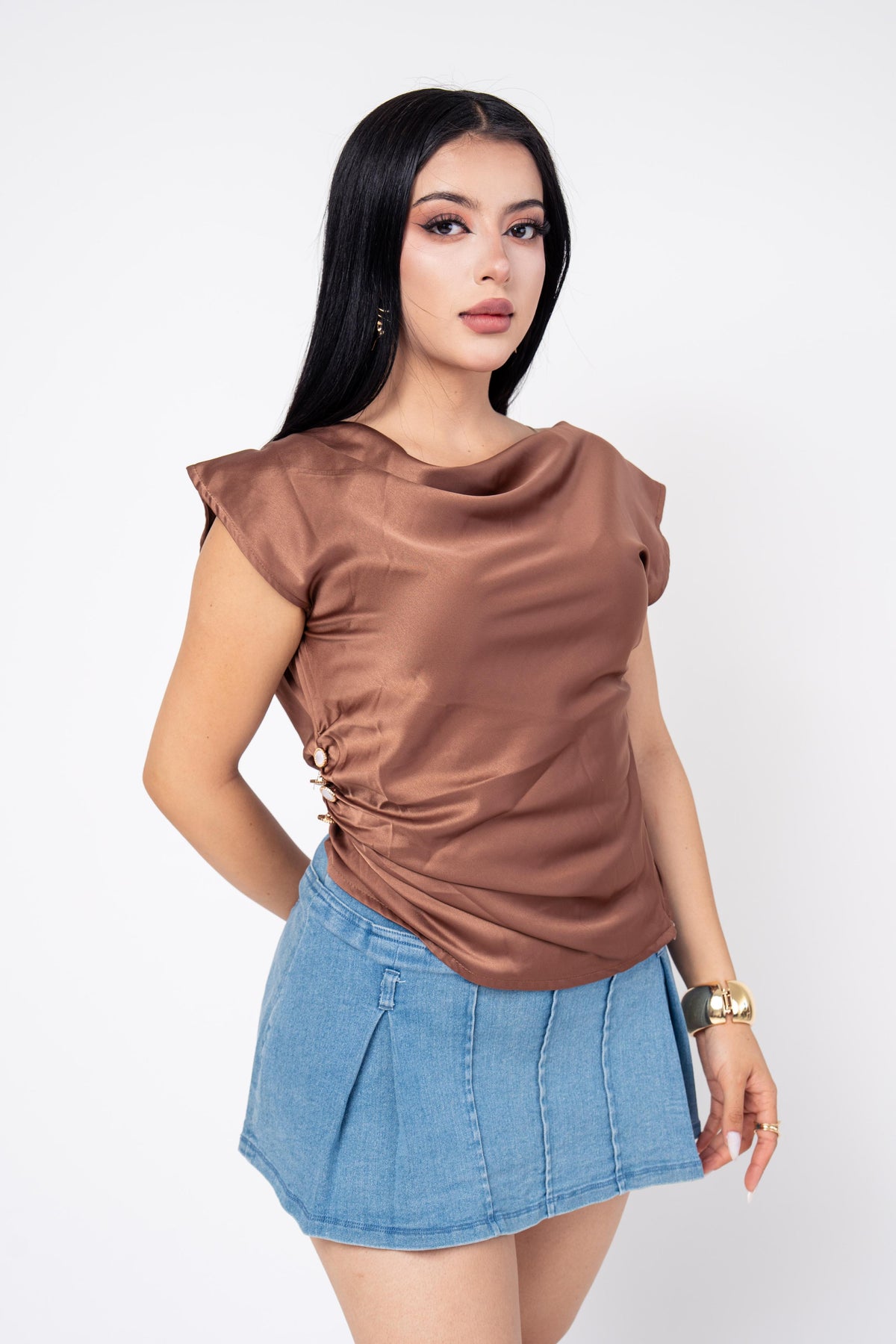 Blusa Cuello Cowl color Cafe | ZAIVA