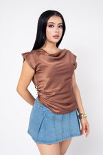 Blusa Cuello Cowl color Cafe | ZAIVA