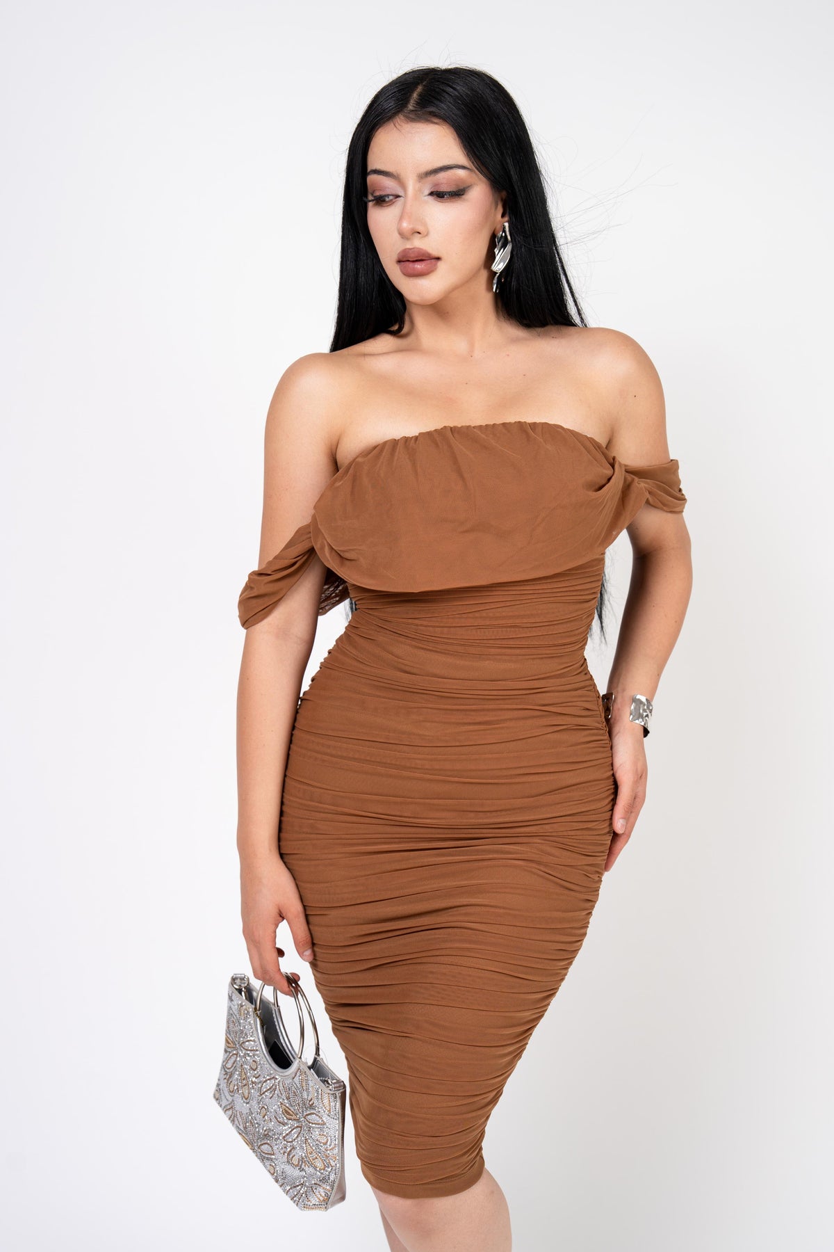 Vestido Bodycon De Mesh color Cafe Claro | ZAIVA