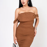 Vestido Bodycon De Mesh color Cafe Claro | ZAIVA