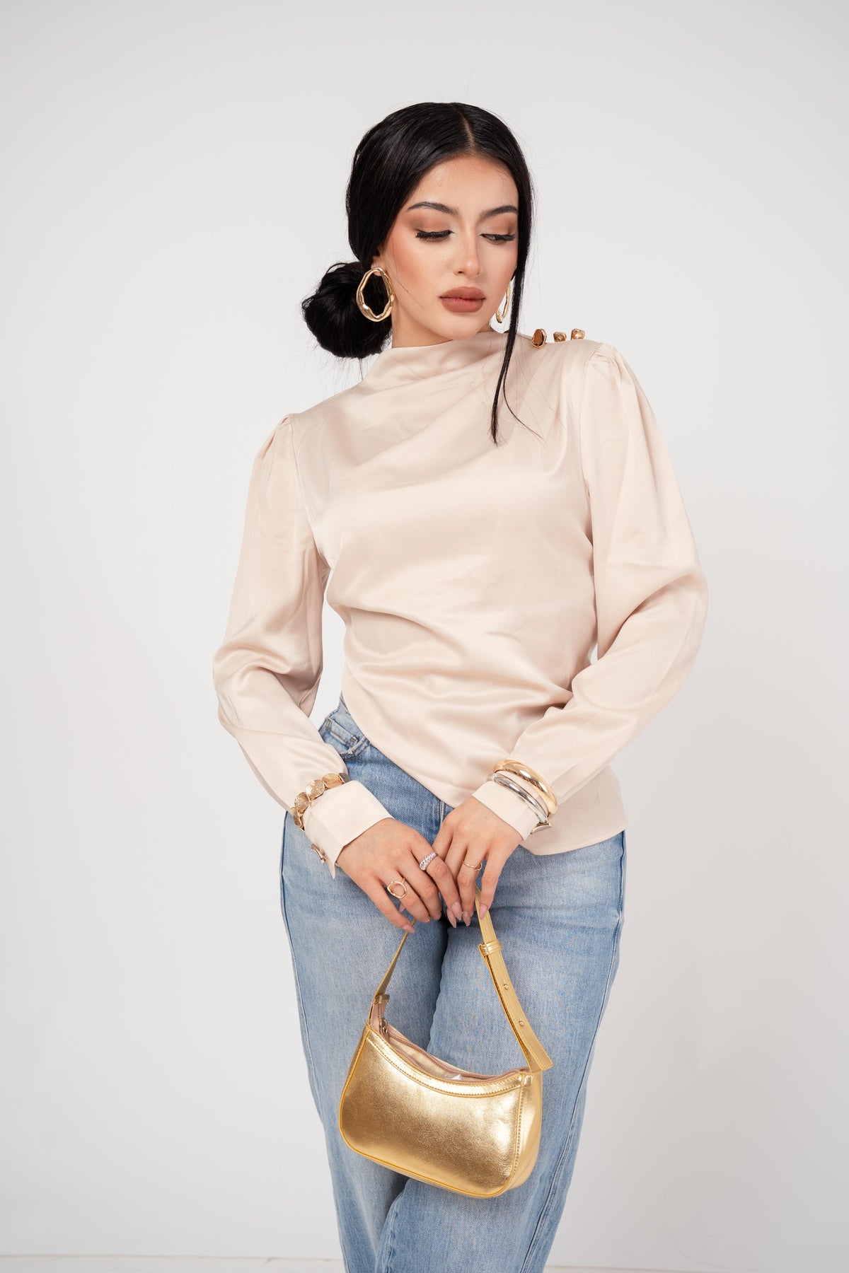 BLUSA MANDARIN NECK SATÍNADA/ DA6459