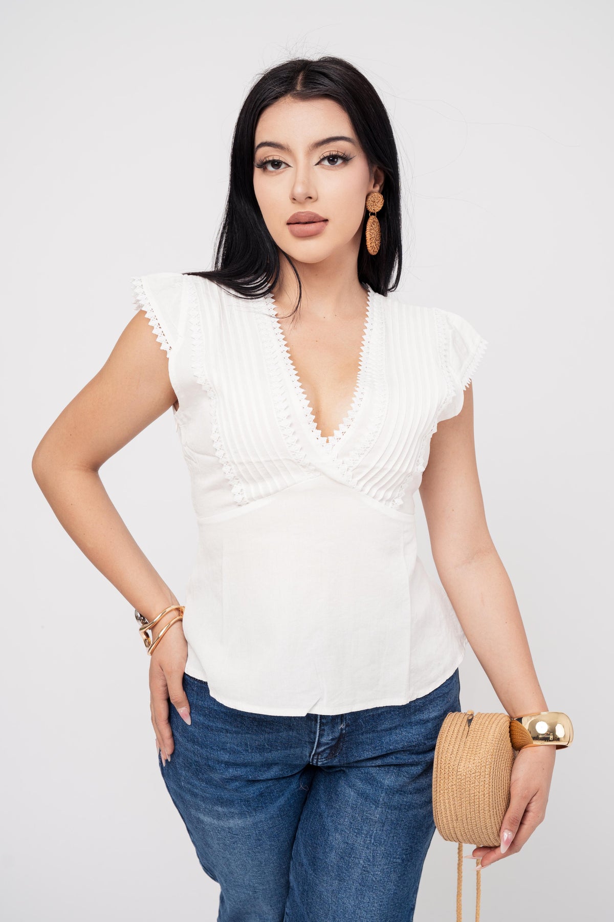 Blusa Casual Encaje color Perla | ZAIVA