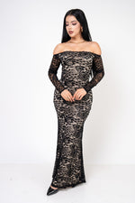 Vestido Formal Encaje Stretch color Negro/Beige | ZAIVA