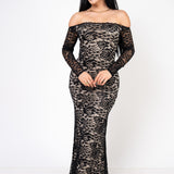 Vestido Formal Encaje Stretch color Negro/Beige | ZAIVA