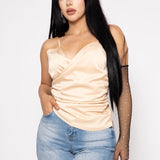 Top Satin Tirantes Con Pliegue Al Costado color Beige | ZAIVA