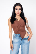 Bodysuit Drapeado Stretch color Cafe | ZAIVA