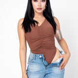 Bodysuit Drapeado Stretch color Cafe | ZAIVA