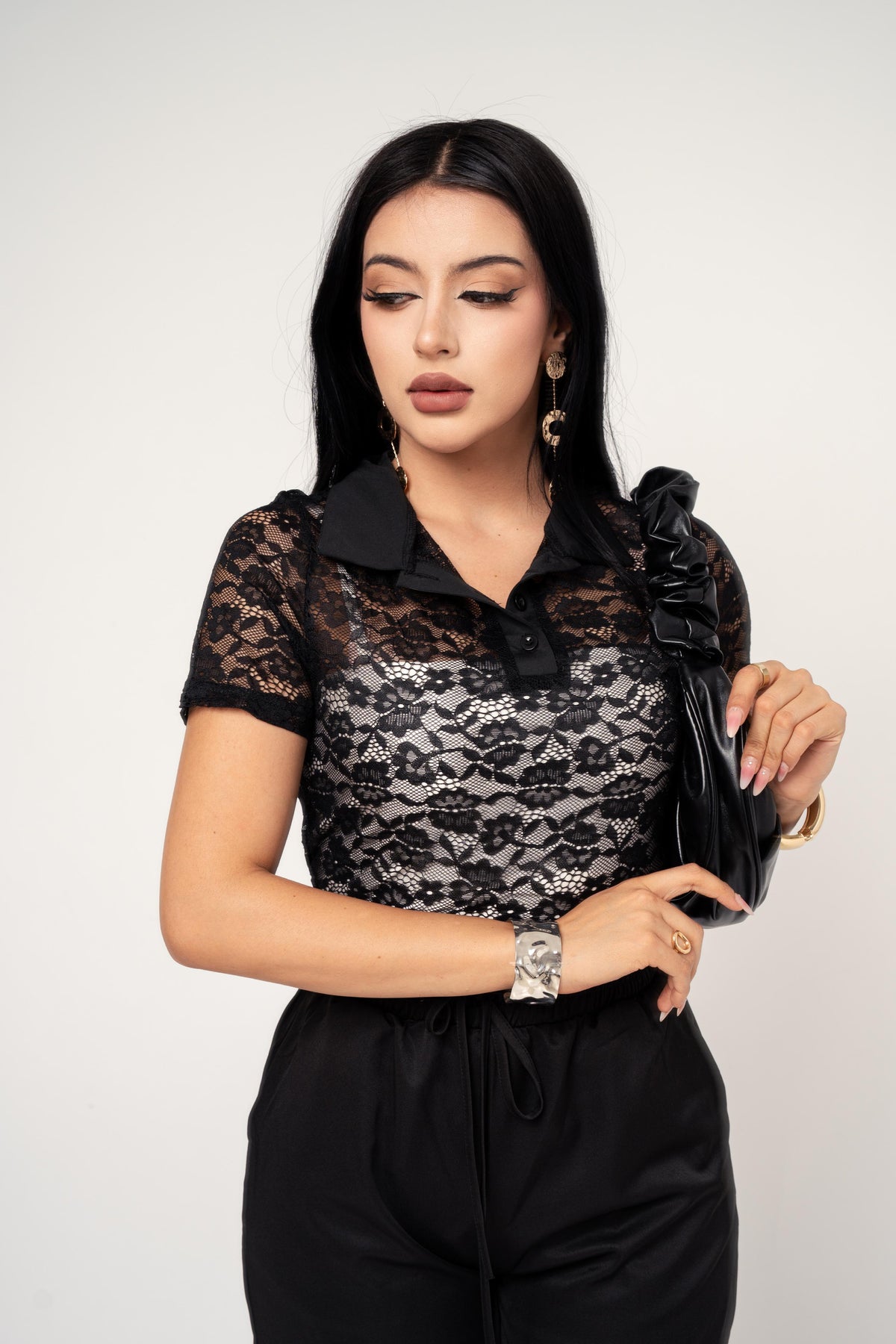 Blusa Stretch De Encaje color Negro | ZAIVA