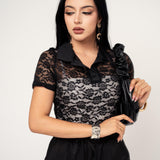 Blusa Stretch De Encaje color Negro | ZAIVA