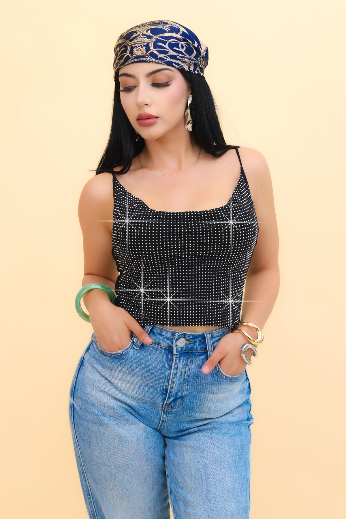 Top Brillos Mesh color Negro | ZAIVA