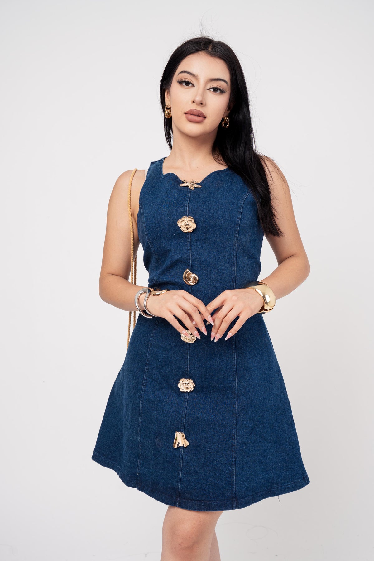 Vestido Denim Corte ¨A¨ Stretch color Azul Oscuro | ZAIVA