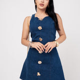 Vestido Denim Corte ¨A¨ Stretch color Azul Oscuro | ZAIVA