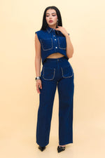 Duo Set Denim color Azul Oscuro | ZAIVA