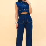 Duo Set Denim color Azul Oscuro | ZAIVA