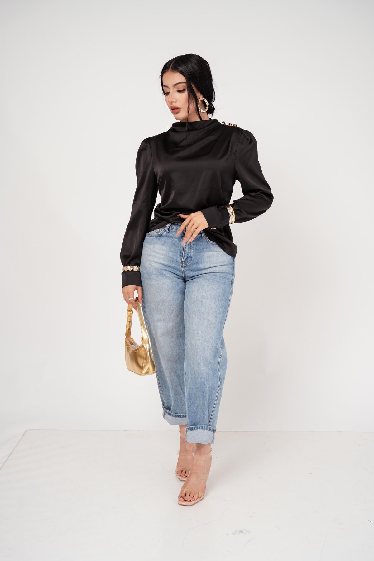 BLUSA MANDARIN NECK SATÍNADA/ DA6459
