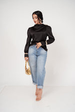 BLUSA MANDARIN NECK SATÍNADA/ DA6459