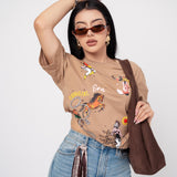 Playera Estampada Con Estoperol De Piedra color Camel | ZAIVA