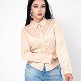 Camisera Satinada Plisada color Beige | ZAIVA