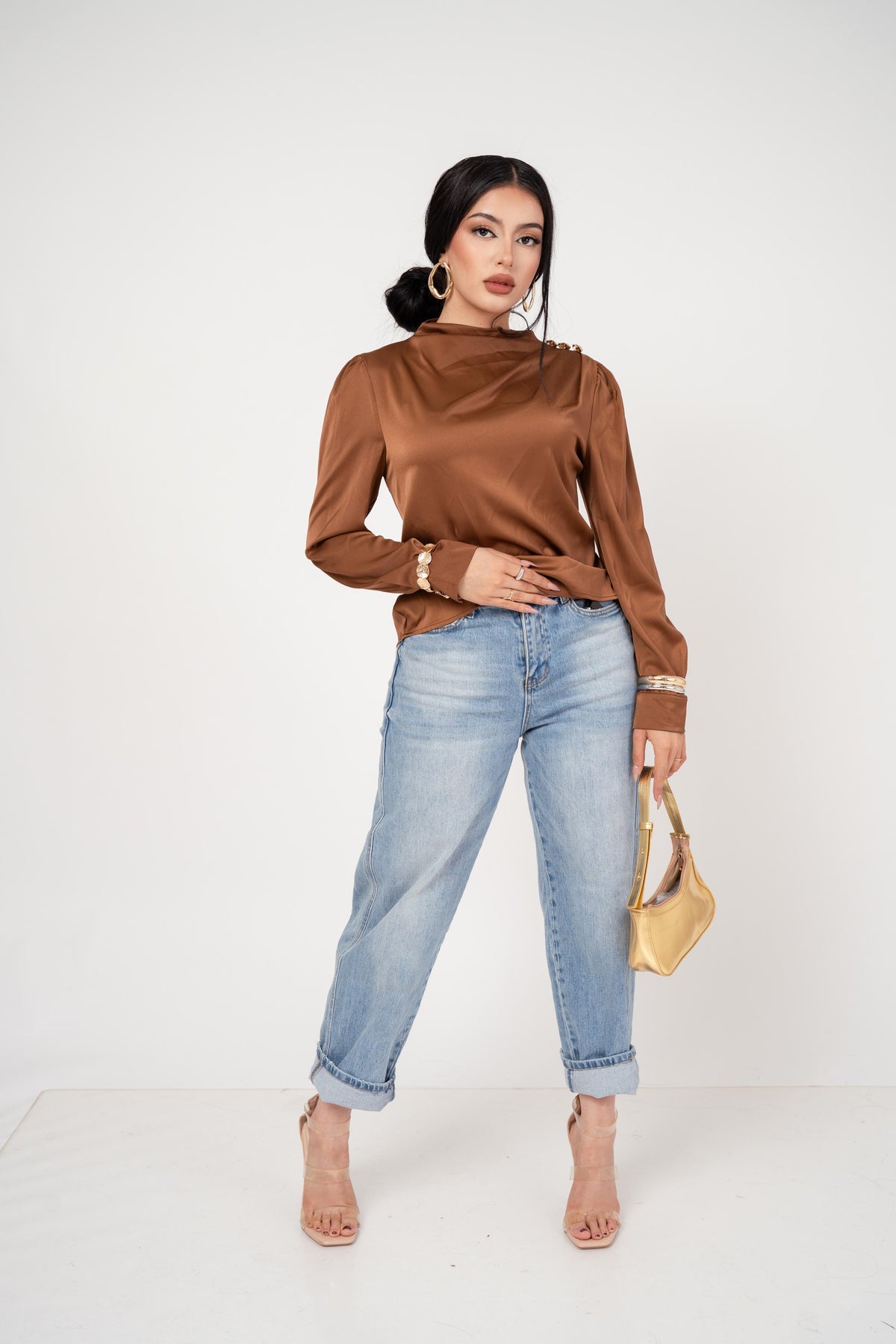BLUSA MANDARIN NECK SATÍNADA/ DA6459