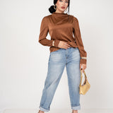 BLUSA MANDARIN NECK SATÍNADA/ DA6459