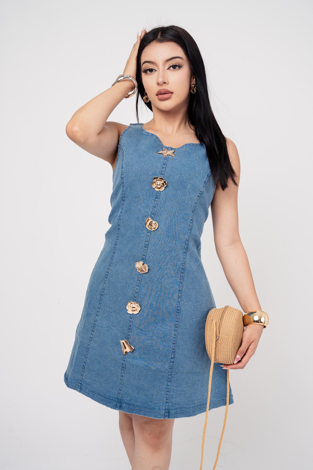Vestido Denim Corte ¨A¨ Stretch color Azul Claro | ZAIVA
