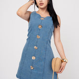 Vestido Denim Corte ¨A¨ Stretch color Azul Claro | ZAIVA